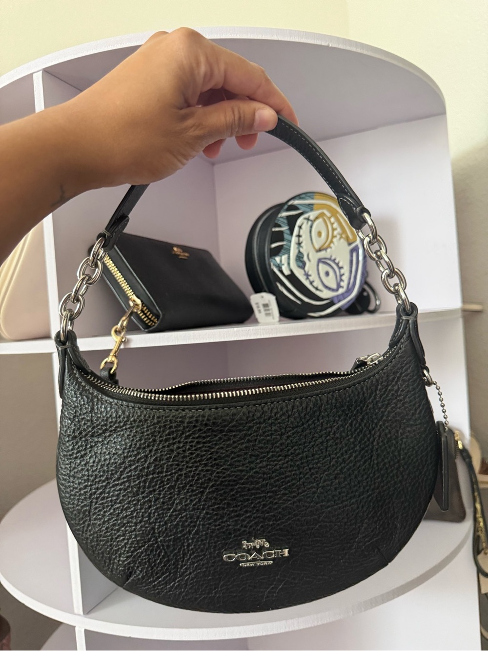 Coach Black mini Payton Leather Crescent Shoulder Bag with Silver Hardware